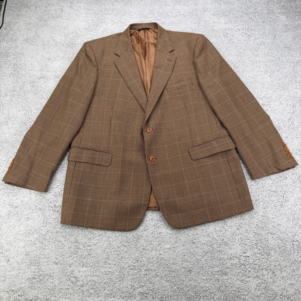 Brooks Brothers Blazer Mens 46R Brown Navy Houndstooth Italy Wool Sport Coat VTG